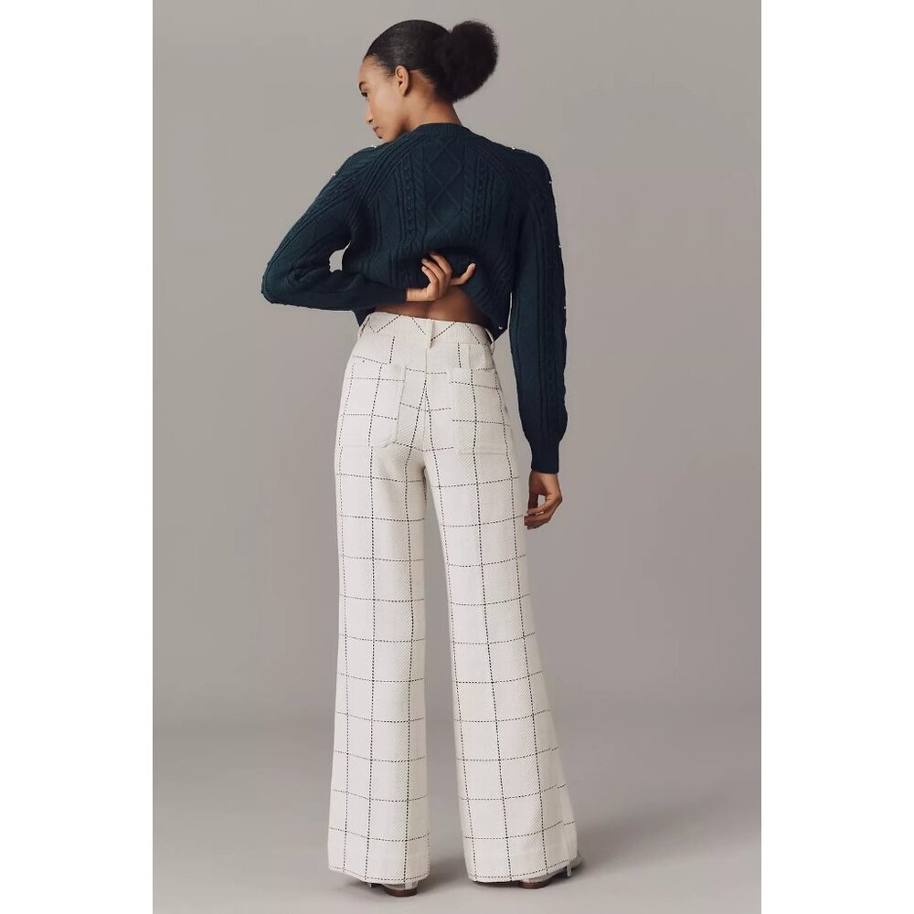 Anthropologie Maeve Knit Jude Plaid Trousers White Multi 10 - Picture 2 of 4
